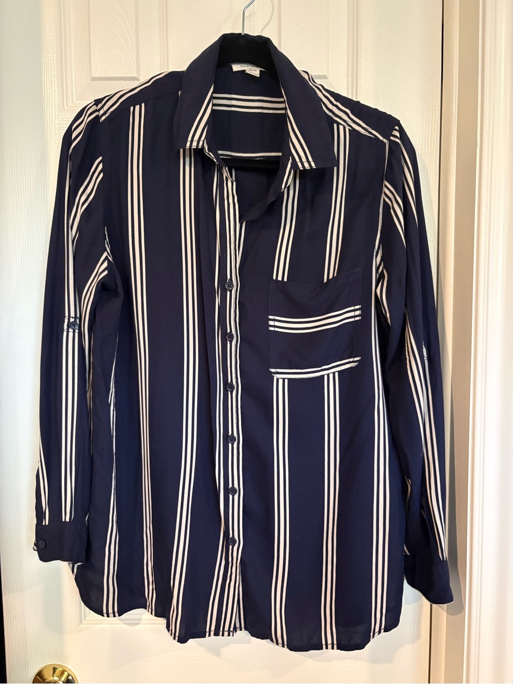 beachlunchlounge Navy and White Striped Button-Up Shirt